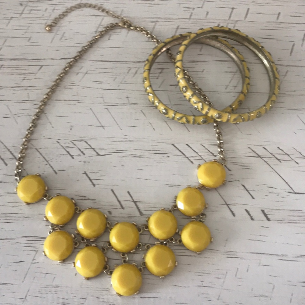 Yellow statement necklace with bangles